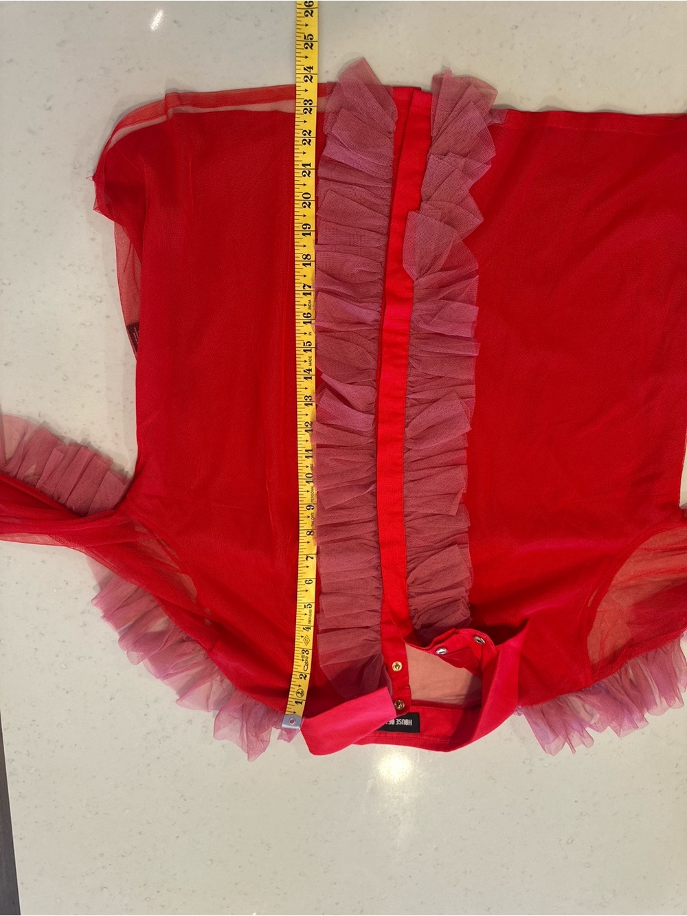 House Of Holland Red Pink Ruffle Sheer Button Down Blouse Designer Eccentric - Picture 9 of 9